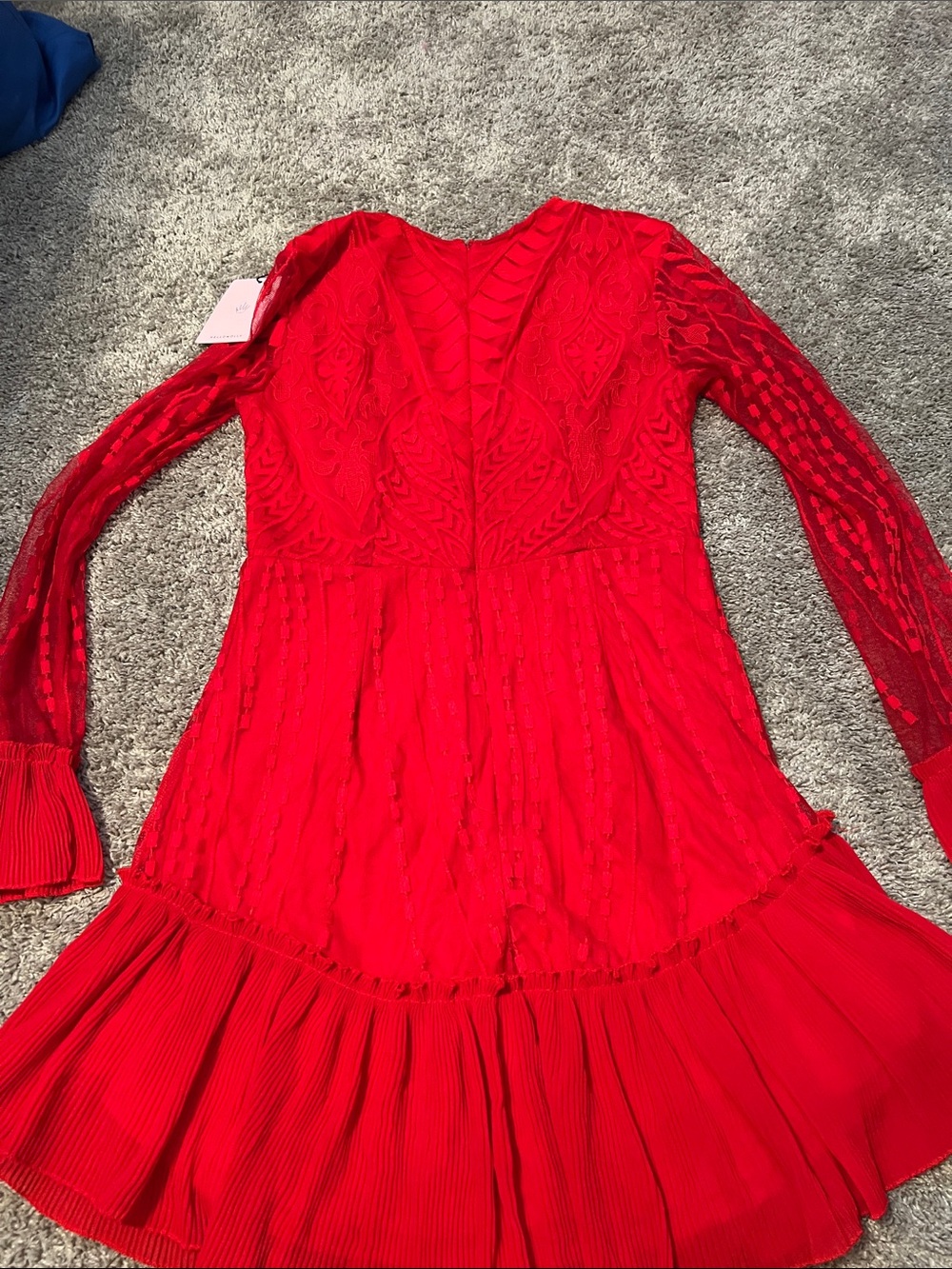 Hello Molly Red Long-Sleeve Lace Mini Dress - Picture 10 of 14